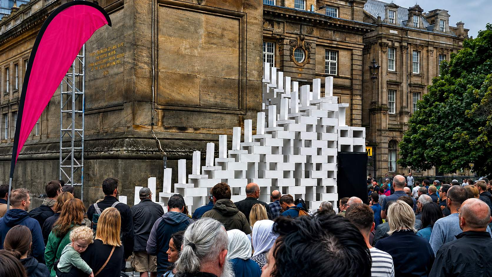 Newcastle Crowds Cheer as Dominoes Scale Grey's Monument